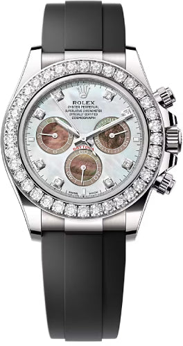 Rolex Cosmograph Daytona 40mm White Gold White MOP Diamond-Set Dial Oysterflex Bracelet Diamond-Set Bezel - 126589RBR | 2024 Model