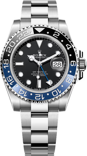 Rolex Steel GMT-Master II 40 Watch - Black And Blue Batman Bezel - Black Dial - Oyster Bracelet - 126710BLNR