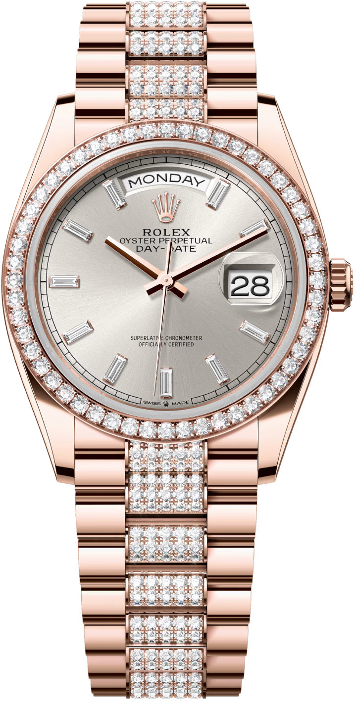 Rolex Day-Date 36 36mm Silver Diamond-Set Dial Diamond-Set Bezel with Diamond-Set President Bracelet - 128345RBR