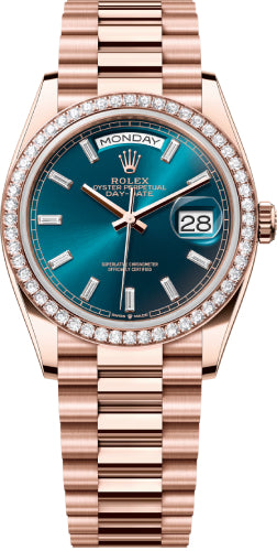 Rolex Day-Date 36 36mm Blue-Green Diamond-Set Dial Diamond Bezel President Bracelet - 128345RBR | 2024 Model