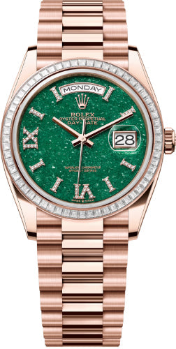 Rolex Day-Date 36 36mm Green Aventurine Diamond-Set Dial Diamond-Set Bezel President Bracelet - 128395TBR