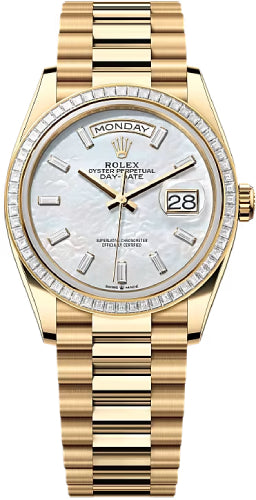 Rolex Day-Date 36 36mm White MOP Diamond-Set Dial Diamond-Set Bezel President Bracelet - 128398TBR | 2024 Model