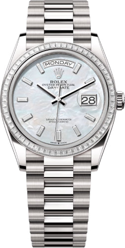 Rolex Day-Date 36 36mm White MOP Diamond-Set Dial Diamond-Set Bezel President Bracelet - 128399TBR | 2024 Model