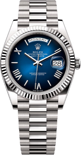 Rolex Day-Date 40 40mm Blue Ombré Dial Fluted Bezel President Bracelet - 228239 | 2024 Model