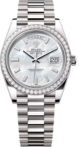 Rolex Day-Date 40 40mm White MOP Diamond-Set Dial Diamond Set Bezel President Bracelet - 228349RBR | 2024 Model