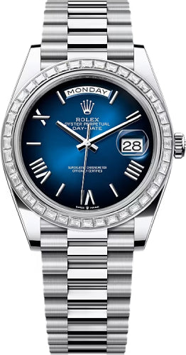 Rolex Day-Date 40 40mm Blue ombré Dial Diamond Set Bezel President Bracelet - 228396TBR | 2024 Model