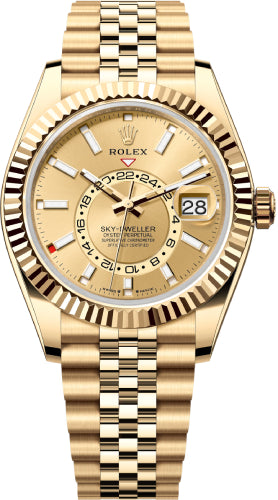 Rolex Sky-Dweller Yellow Gold 42mm Champagne Dial Fluted Bezel Jubilee Bracelet - 336938 | 2024 Model