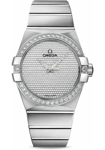 Omega Gents Constellation Jewelry Watch - 38 mm Brushed White Gold Case - Diamond Bezel - Diamond Paved Dial - 123.55.38.20.99.001