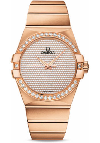 Omega Gents Constellation Jewelry Watch - 38 mm Brushed Red Gold Case - Diamond Bezel - Diamond Paved Dial - 123.55.38.20.99.004