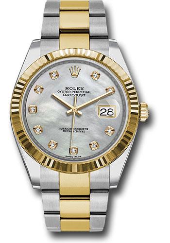 Rolex Steel and Yellow Gold Rolesor Datejust 41 Watch - Fluted Bezel - White Mother-Of-Pearl Diamond Dial - Oyster Bracelet - 126333 mdo