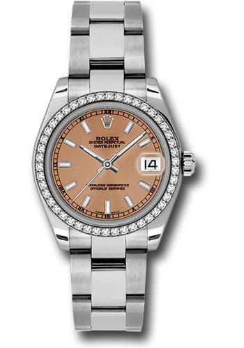 Rolex Steel and White Gold Datejust 31 Watch - 46 Diamond Bezel - Pink Index Dial - Oyster Bracelet - 178384 pio