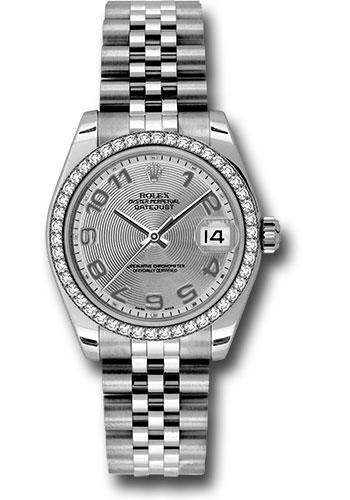 Rolex Steel and White Gold Datejust 31 Watch - 46 Diamond Bezel - Silver Concentric Circle Arabic Dial - Jubilee Bracelet - 178384 scaj