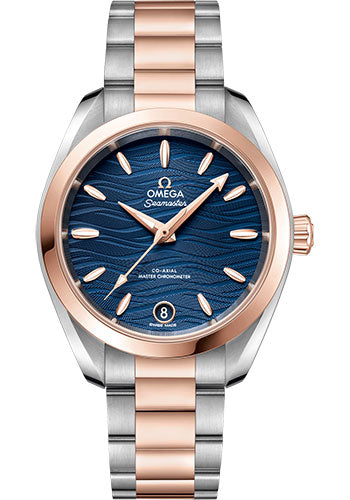 Omega Seamaster Aqua Terra 150M Co-Axial Master Chronometer Watch - 34 mm Steel And Sedna Gold Case - Waved Blue Dial - 220.20.34.20.03.001
