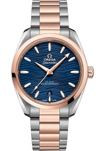 Omega Seamaster Aqua Terra 150M Co-Axial Master Chronometer Ladies Watch - 38 mm Steel And Sedna Gold Case - Waved Blue Dial - 220.20.38.20.03.001