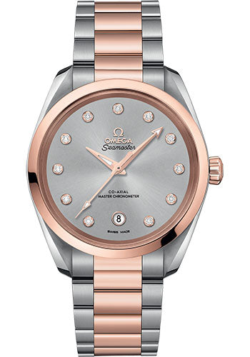 Omega Seamaster Aqua Terra 150M Co-Axial Master Chronometer Ladies Watch - 38 mm Steel And Sedna Gold Case - Glossy Rhodium-Grey Diamond Dial - 220.20.38.20.56.002