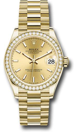 Rolex Yellow Gold Datejust 31 Watch - Diamond Bezel - Champagne Index Dial - President Bracelet - 278288RBR chip