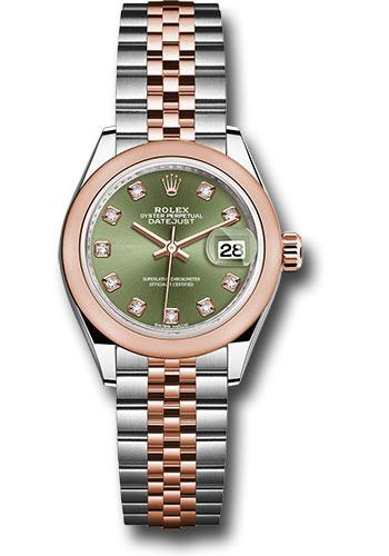 Rolex Steel and Everose Gold Rolesor Lady-Datejust 28 Watch - Domed Bezel - Olive Green Diamond Dial - Jubilee Bracelet - 279161 ogdj