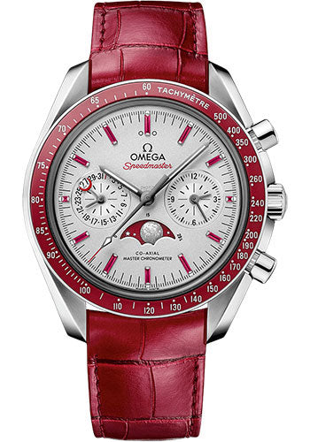 Omega Speedmaster Moonwatch Omega Co-Axial Master Chronometer Moonphase Chronograph - 44.25 mm Platinum Case - Platinum-Gold Dial - Red Leather Strap - 304.93.44.52.99.002
