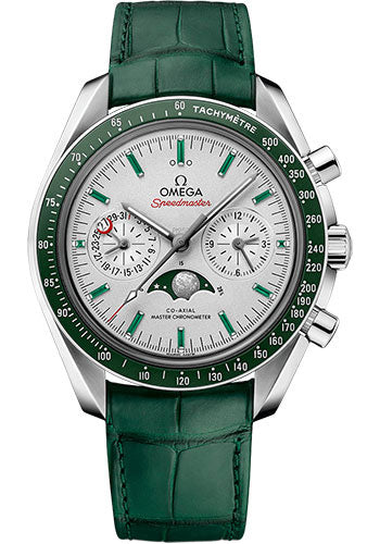 Omega Speedmaster Moonwatch Omega Co-Axial Master Chronometer Moonphase Chronograph - 44.25 mm Platinum Case - Platinum-Gold Dial - Green Leather Strap - 304.93.44.52.99.003