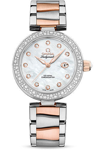 Omega De Ville Ladymatic Omega Co-Axial Watch - 34 mm Steel - Sedna Gold Case - White Diamond Dial - Sedna Gold Bracelet - 425.25.34.20.55.004