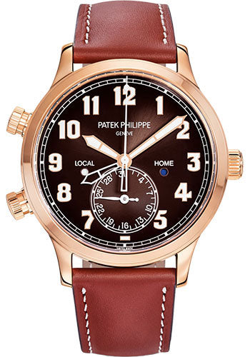 Patek Philippe Complications Calatrava Pilot Travel Time - 42 mm - Rose Gold - Brown Sunburst Dial - 5524R-001