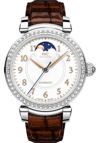 IWC Da Vinci Automatic Moon Phase 36 Watch - 36.0 mm Stainless Steel Case - Silver Dial - Dark Brown Alligator Strap - IW459307