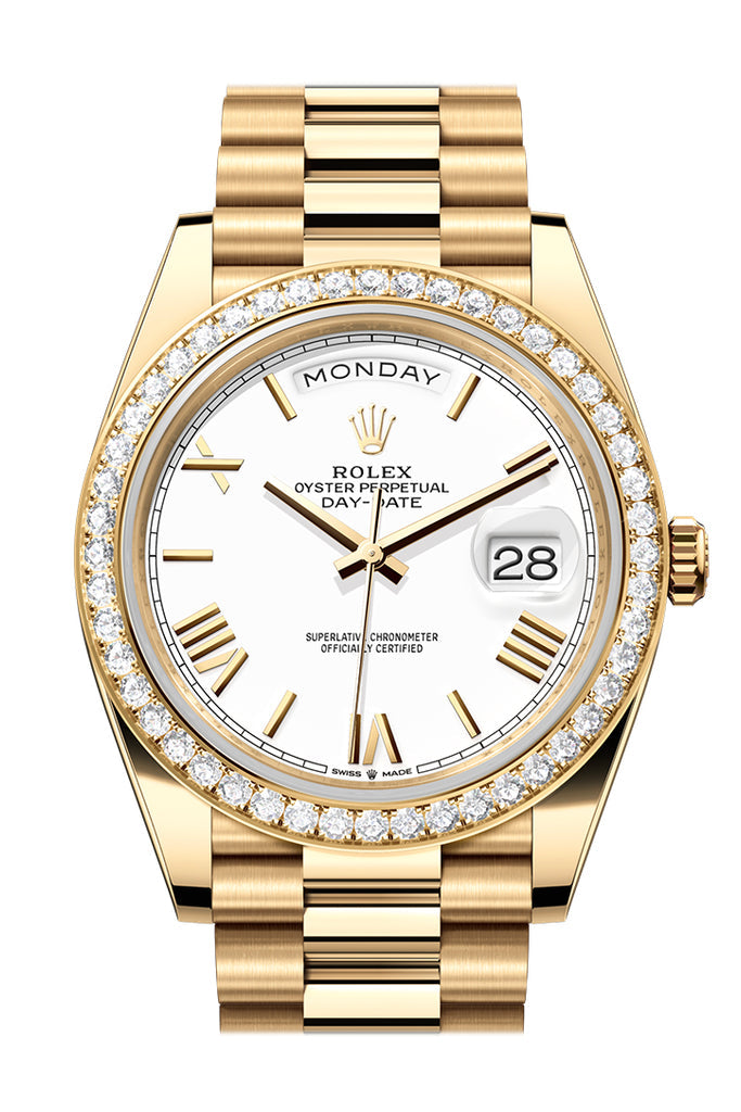 Rolex Day-Date 40 White Roman Dial Yellow Gold President Men's Watch 2